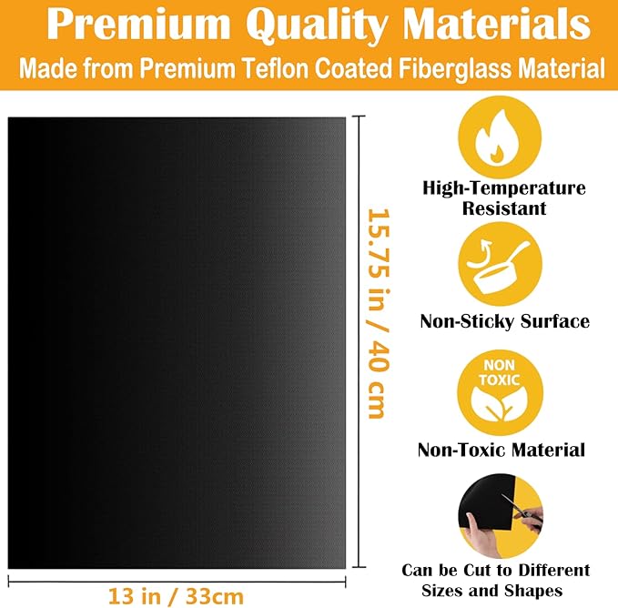 Grill Mats for Outdoor Grill, Dailyart Grill Mats Non Stick Set of 5 BBQ Grill Mat Baking Mats Teflon BBQ Grilling Accessories Reusable,Works on Gas, Charcoal, Electric Grill 15.75 x 13-Inch, Black