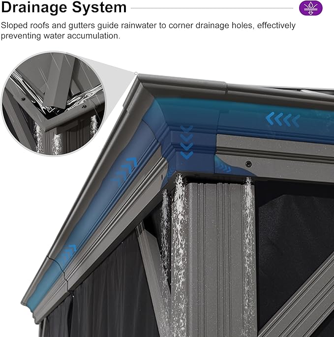 PURPLE LEAF 12' X 16' Hardtop Aluminum Gazebo with Netting and Curtains Heavy Duty Permanent Gazebo with Double Metal Roof for Patio Deck Lawn Garden All Weather Outdoor Pavilion Gazebos, Light Grey