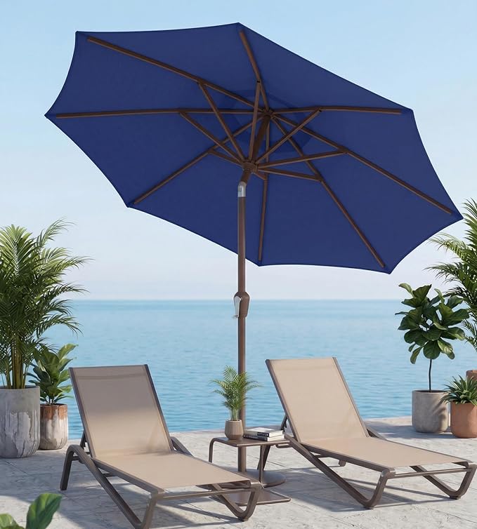 10FT Patio Umbrella, Outdoor Umbrella with Push Button Tilt and Crank, 8 Sturdy Ribs, UV Protection & Waterproof Market Umbrella for Pool, Backyard, Beach,Deck (Navy)