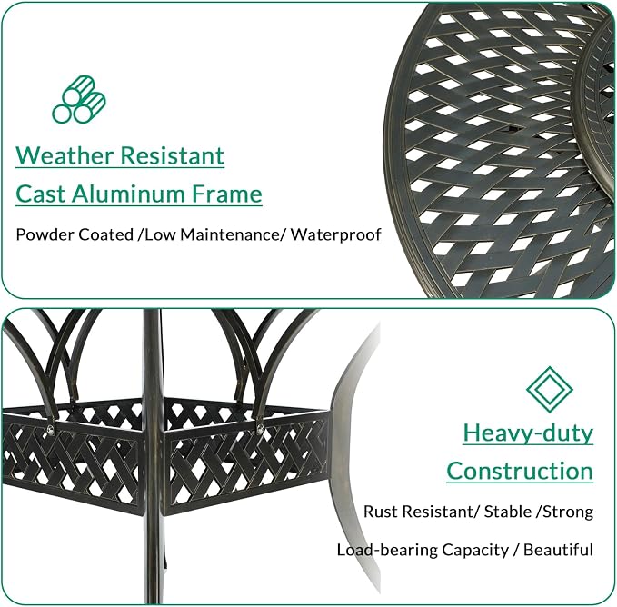 VIVIJASON Outdoor 61" Patio Dining Table for 6-8 Person, Large Patio Round Dining Table with Lazy Susan, Dark Bronze Cast Aluminum Rustic Patio Table with 2" Umbrella Hole for Balcony, Porch and Deck