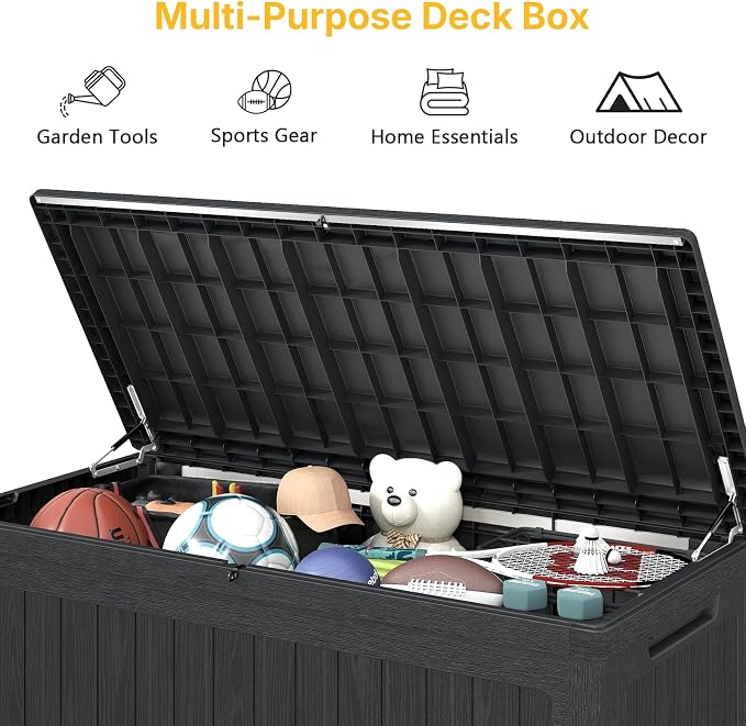 Skepphlay 260 Gallon Deck Box Lockable, Outdoor Storage Box Waterproof and UV Resistant, Large Patio Storage Box with 1000 lbs Capacity, for Garden, Patio Furniture, Pool (Black)
