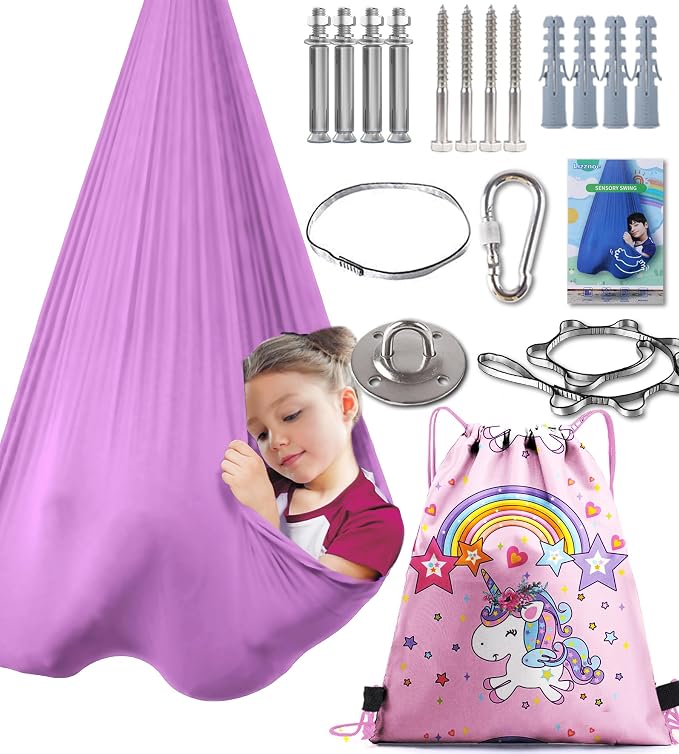 Indoor Therapy Sensory Swing, Special Needs Joy Cuddle Ceiling Snuggle Swings, Outdoor Room Adjustable Fabric Hammock, Autism, ADHD, Aspergers, Sensory Integration, Kids Boy Girl Children Teens Gift