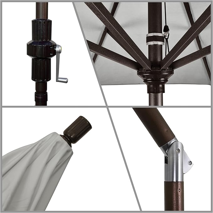 California Umbrella 7.5' Rd. Aluminum Patio Umbrella, Crank Lift, Collar Tilt, Bronze Pole