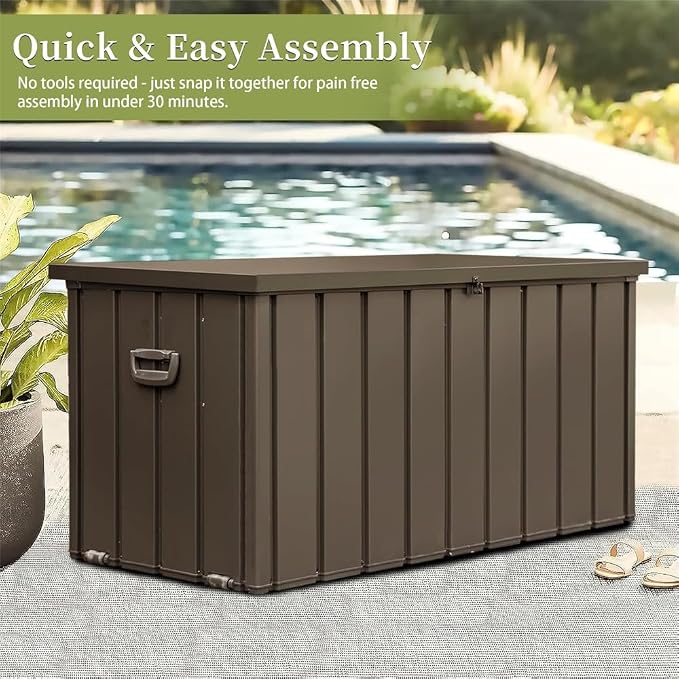 Saiveina 160 Gallon Outdoor Storage Deck Box Waterproof, Large Patio Storage Bin for Outside Cushions, Throw Pillows, Garden Tools, Lockable (Dark Brown)