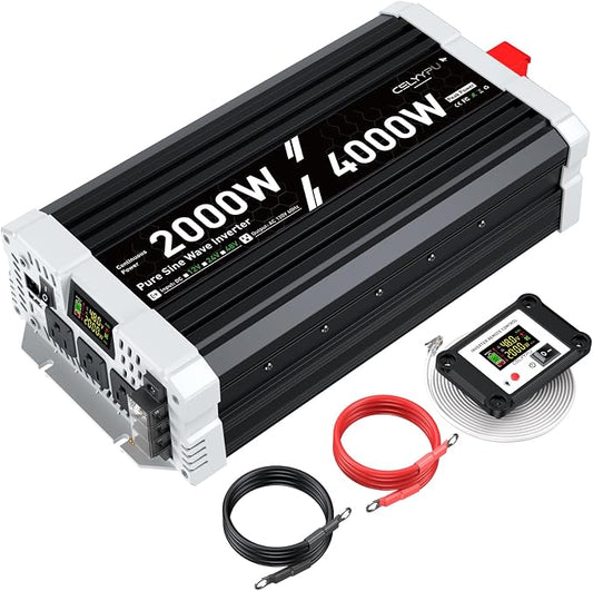 48V Inverter 2000 Watt Inverter, Pure Sine Wave Inverter, Power Inverter with Remote Control, 48V DC to 110V AC, 3 AC Outlets, USB & Type-C Ports, LCD Display for RV, Solar, Home Backup Power
