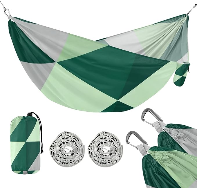 Green Triangular Geometric Camping Hammocks with Hanging Rope Hammock for Outside Essentials