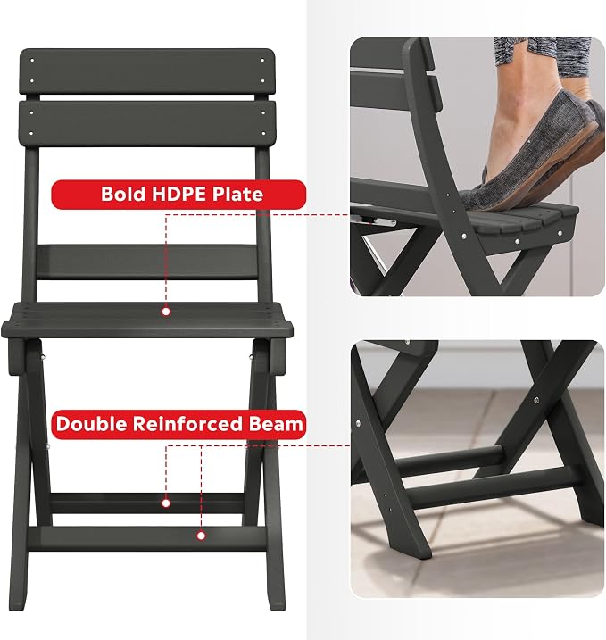 Costaelm Outdoor Bistro Table and Chairs Set of 2, Round Portable Folding Bar Height Barstool Set of 3, Tall Balcony Pub High Top Table 3 piece Patio Set for Deck, Backyard, Garden, Gray