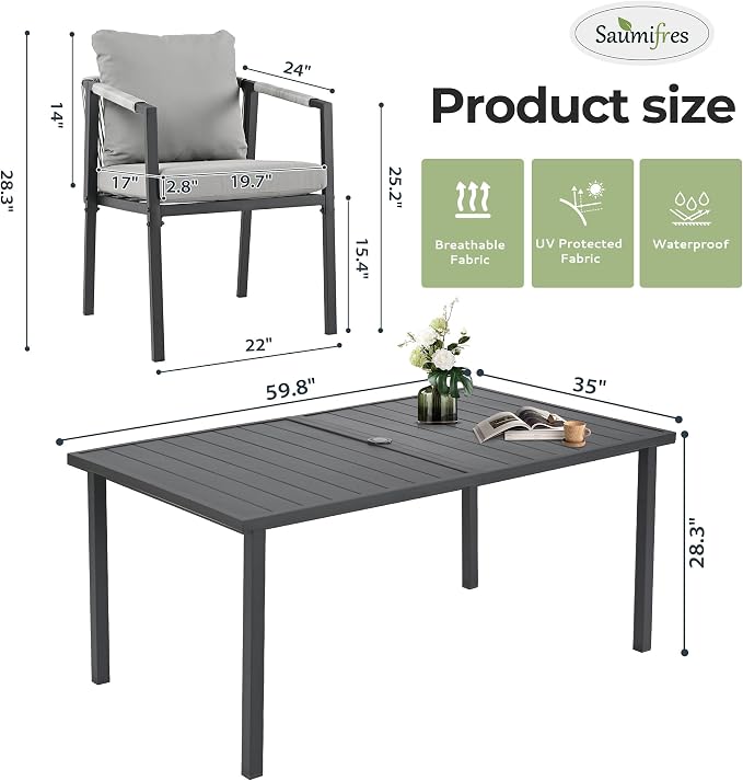 Patio Dining Set for 6, Woven Rope Dining Chairs, Cushions, for Lawn Garden | 7-piece patio dining set for 6, woven rope rattan dining table and chairs set, cushions, all-weather for lawn garden