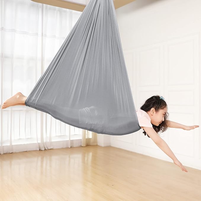 Yoga Swing for Kids Hammock Children Hangin Indoor Outdoor Autism Aspergers,ADHD Kids Hangin Therapy Swing 110inch x 59inch (Hardware Included) Silver Gray