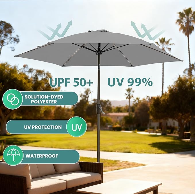 7.5FT Large Outdoor Patio Umbrella with Crank & Tilt - Durable Market Umbrella for Outdoor Patio with 6 Fiberglass Ribs for Poolside,Deck,Yard,Garden