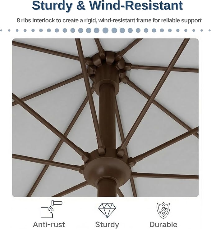 PatioKingdom 9FT Patio Outdoor Umbrella-UPF 50+ Sun Shade with Wind Vent, Push-Button Tilt & Smooth Crank Lift, Rust-Resistant Fiberglass Frame for Garden, Backyard,Yard (Light Gray)