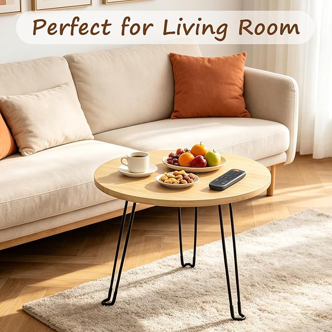 Foldable Outdoor Side Table, Small Round Patio Table for Outside Coffee Tea Indoor End Table, Easy Assembly Picnic Table for Patio, Balcony, Camping