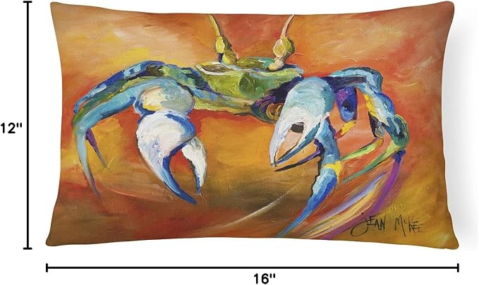 Caroline's Treasures JMK1110PW1216 Blue Crab Canvas Fabric Decorative Pillow Machine Washable, Indoor Outdoor Decorative Pillow for Couch, Bed or Patio, 12HX16W