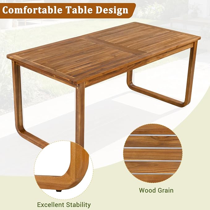 RUNNA 7 Pieces Outdoor Patio Dining Table Set with Removable Cushions, Modern Armrests and Spacious Table, Outdoor Furniture Set for Backyard, Garden Entertaining (Beige-A7)
