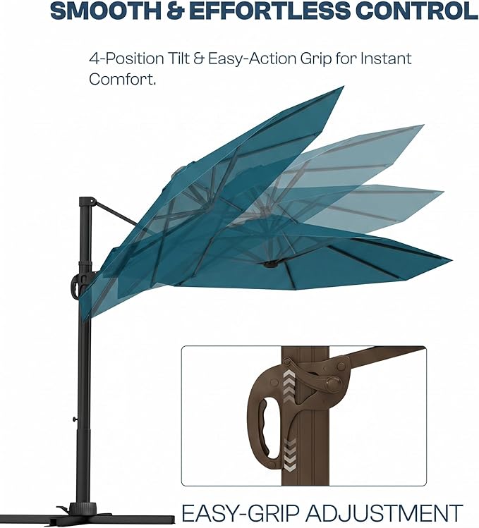 11 FT Round Cantilever Umbrella,Easy Tilt, Fade Resistant & 360° Rotation, Offset for Pool Deck Backyard Patiolake blue (Base not Included)