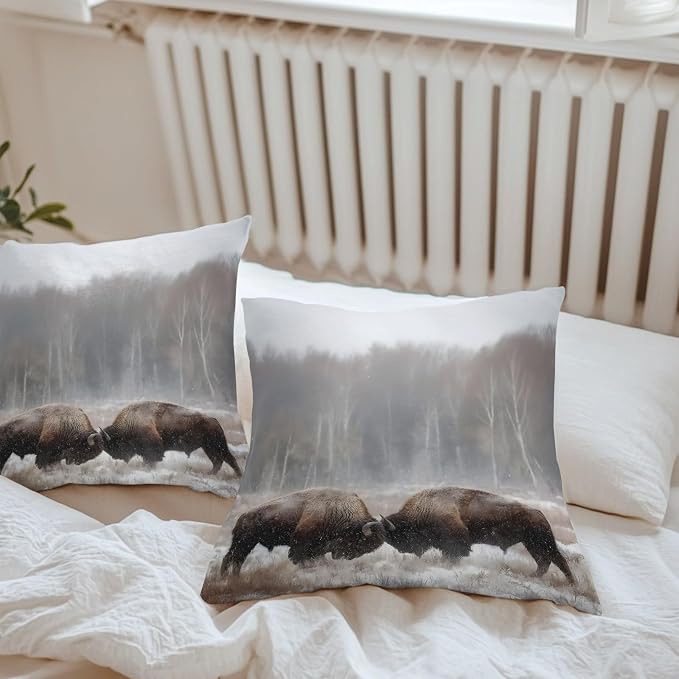 Fighting Bulls Outdoor Pillow Covers 18"x18" Set of 2, Landscape Powerful Animal Waterproof Throw Pillow Covers for Patio Furniture, Decorative Cushion Covers for Porch