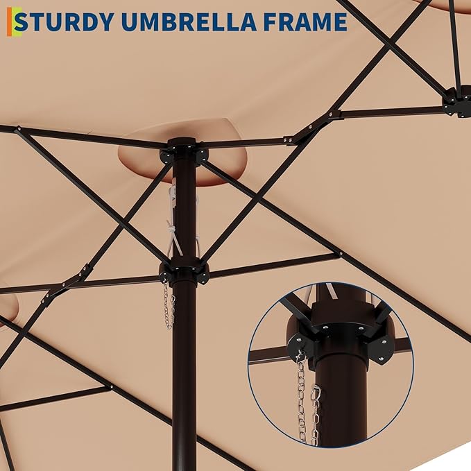 13FT Patio Umbrella, Outdoor Double-Sided Rectangle Market Umbrella with Crank Handle for Pool, Lawn, Garden, Backyard, Beige