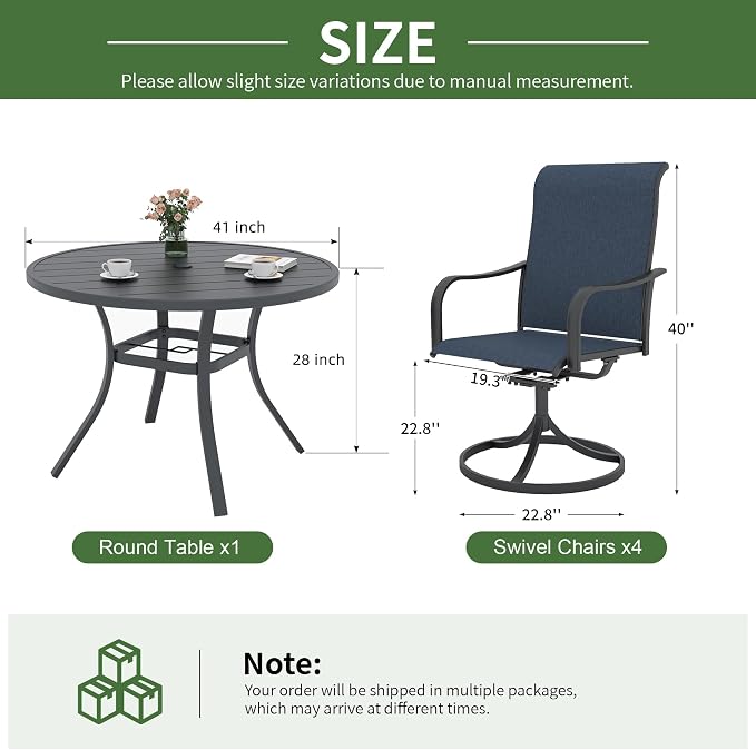 Anmutig 5 Piece Outdoor Patio Dining Set, 4 Swivel Rocking Patio Chairs & 41" Round Dining Table Outdoor Furniture for Backyard Bistro Garden Poolside, Blue