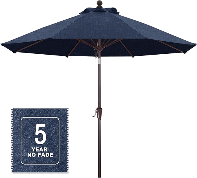 MASTERCANOPY Olefin 5-Year-Non-Fading 9ft Patio Umbrella with Tilt and Crank, Large UV Resistant Outdoor Table Umbrella with 8 Fiberglass Ribs for Deck, Yard & Market, Light Navy Blue