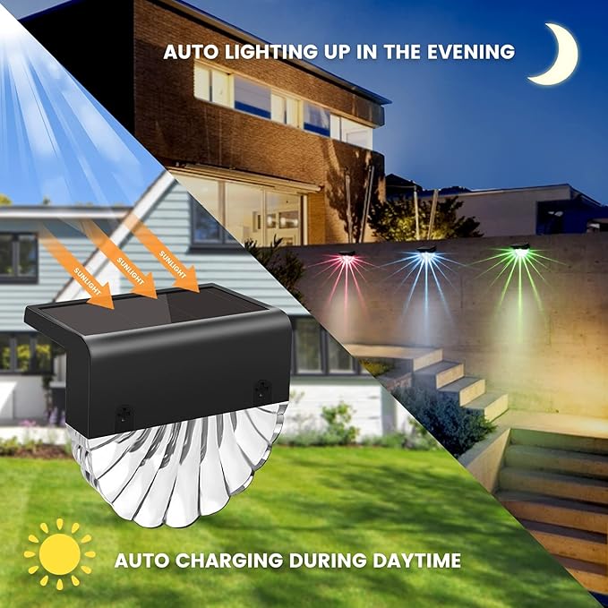 BUNEE Solar Deck Lights 4 Pack Waterproof Solar Step Lights Outdoor Stair Lights Solar Fence Lights Outside Decor for Backyard Garden Deck Fences Wall Patio Steps Stairs Porch