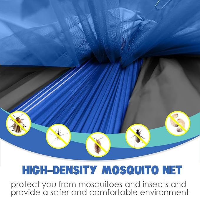 Gold Armour Camping Hammock - Camping Essentials, Double Hammock with Bug Net, Camping Gear Hammock for Outside, Hiking, and Travel (Blue & Gray)