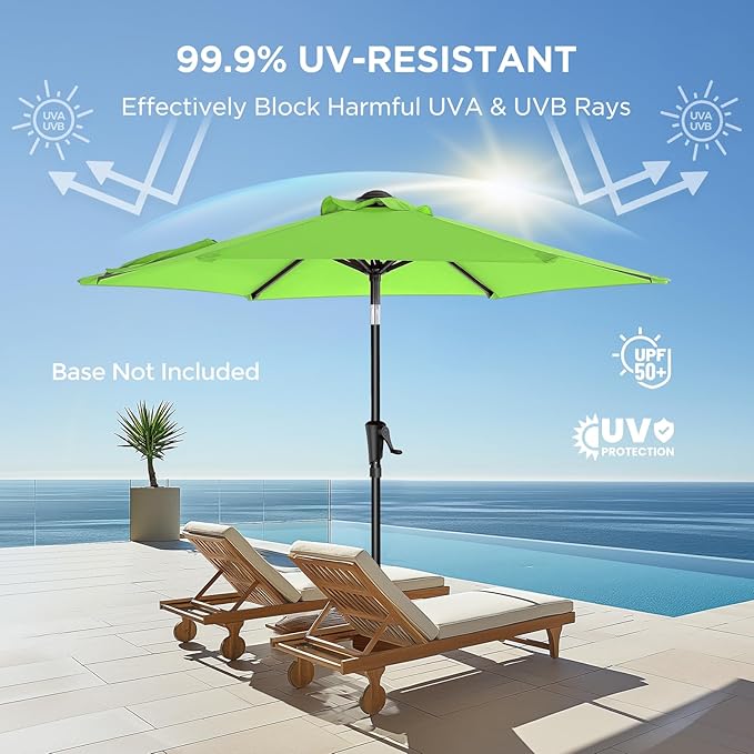 HOMSHADE 7.5ft Outdoor Patio Umbrella - Market Table Pool Deck Umbrella UPF50+ UV Protection with Push Button Tilt, Crank and 6 Sturdy Ribs (Apple Green, No base)