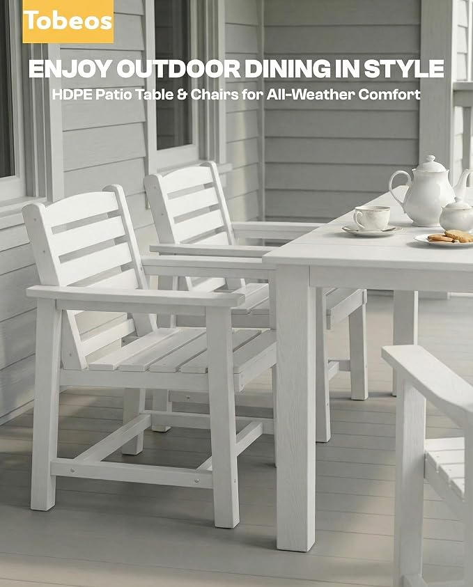 9-Pc Outdoor Dining Set, 10x10FT Cantilever Umbrella for 8,White | HDPE table, chairs included, aluminum frame, weather-resistant furniture, perfect for yard, lawn, garden, deck