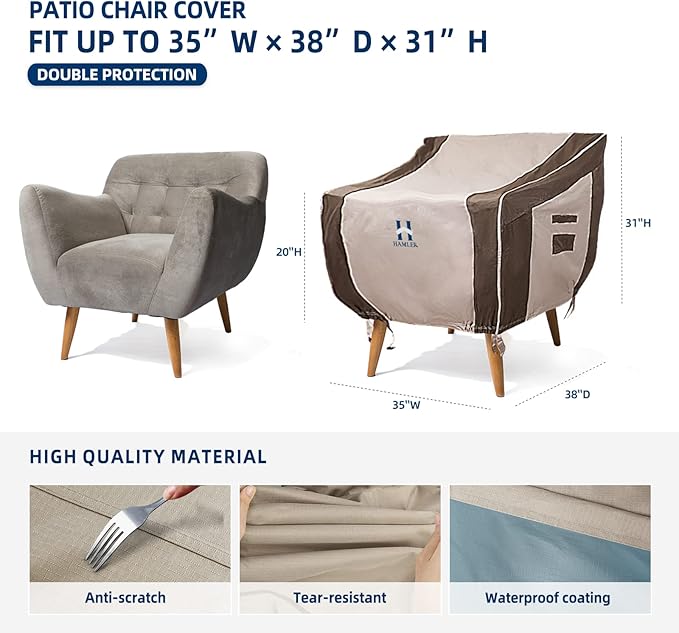 HAMLER Patio Chair Covers 2 Pack, Outdoor Chair Covers Waterproof Fits up to 35W x 38D x 31H inches, Heavy Duty Lawn Furniture Covers, Lounge Deep Seat Cover for Patio Furniture