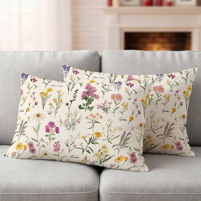 Wildflowers Outdoor Pillow Covers 20x12 Inch Lumbar Pillow Covers Set of 2 Waterproof Decorative Throw Pillow Cases Blossoming Botanical Prints Garden Floral Cushion Covers for Patio Furniture Garden