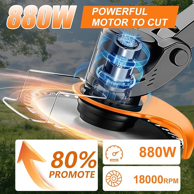 Electric Cordless Weed Wacker, 21V Electric Weed Wacker Eater with Battery Charger, 3 in 1 Grass Trimmer with 4 Types Blade, Lightweight Adjustable Design for Lawn, Yard