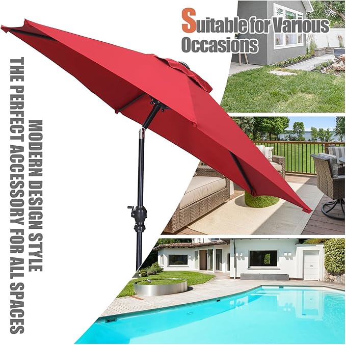 GDY 7.5ft Patio Umbrella Outdoor Umbrella with Tilt, Crank and Umbrella Weighted Base, for Yard/Outdoor/Wedding Parties and Events (Red)