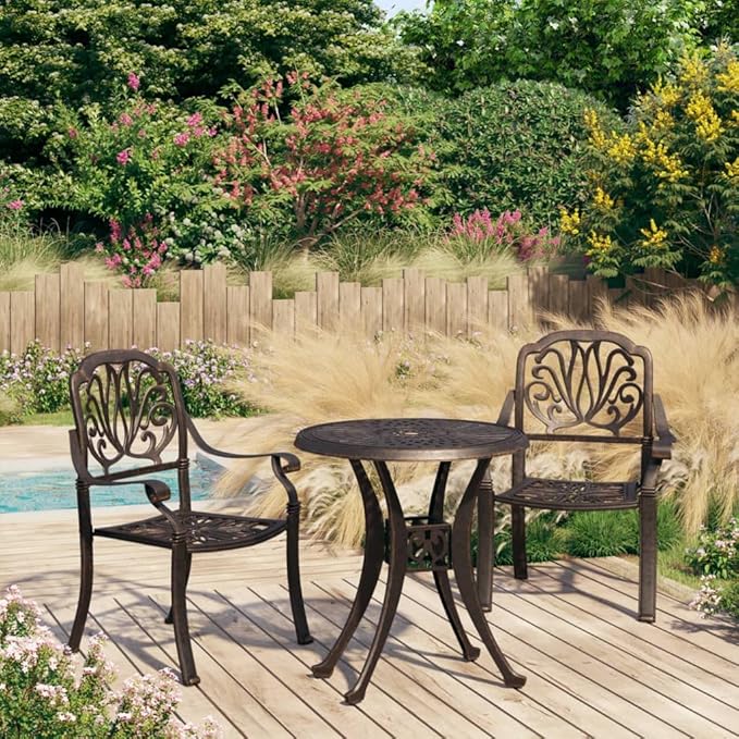 Backyard Furniture Patio Conversation Sets Outdoor Seating 3 Piece Bistro Set Cast Aluminum Bronze Suitable for Swimming Pool, Courtyard, Garden