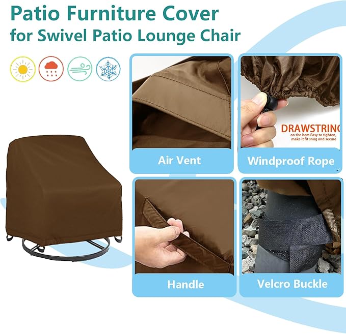 Oslimea Outdoor Swivel Chair Covers Waterproof, 4 Pack Patio Chair Covers for Outdoor Furniture Heavy Duty Lawn Furniture Covers for Winter, 33" W x 35" D x 38.5" H, Khaki