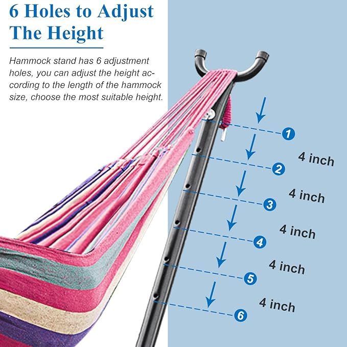 Hammock Stand Only, Heavy Duty Adjustable Steel Hammock Stand 9 Ft, Hammock Base with Portable Carrying Case, Adjustable 6 Optional Hook Positions, Easy to Assemble, Black, 400 LBS Capcity