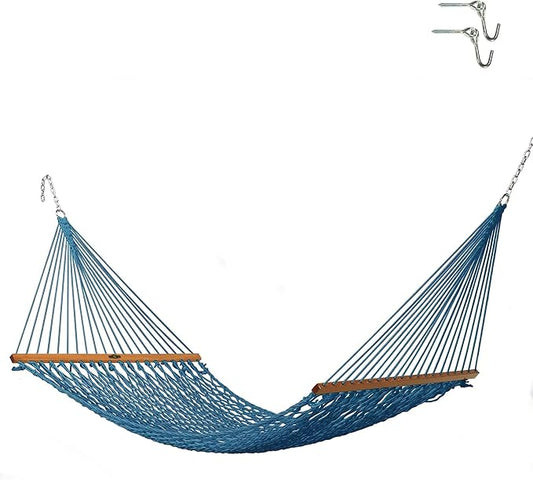 Original Pawleys Island Single Coastal Blue DuraCord Rope Hammock – 12 ft. x 50 in., 1-Person, 450 lb Capacity, Oak Spreader Bar, Zinc-Plated Hardware, Handcrafted in the USA