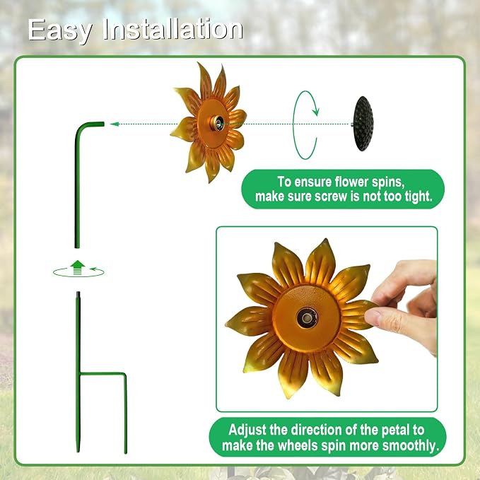 Metal Sunflower Wind Spinners,5 Pack Flower Outdoor Yard Garden Stakes | Metal Wind Spinner for Yard Stake,Patio,Lawn Outdoor Decorations