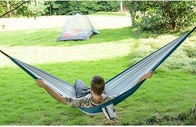 Camping Hammock, Hammock Outdoor Single and Double Camping Portable Swings Hanging Chair Lazy Hammocks Easy to Assemble Suitable for Travel Camping(Gray)
