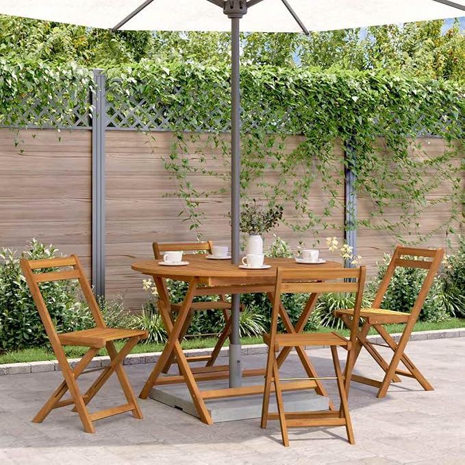 Solid Acacia Wood Folding Garden Table 43.3" Outdoor Dining Table with Natural Oil Finish, Farmhouse Style Patio Coffee for Snacks and Drinks