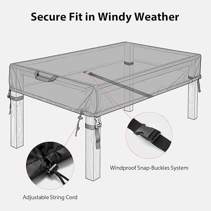 WOMACO Patio Rectangle Table Covers, Waterproof Patio Furniture Covers, UV Resistant Outdoor Cover for Rectangular Table, Black - 72.8" x 35.5"