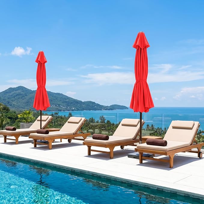 ABCCANOPY 9ft Scalloped Patio Umbrella, Outdoor Table Umbrella with Tilt and Crank, Fiberglass Ribs Deck Umbrella for Patio, Pool, Garden, Picnic (Red)