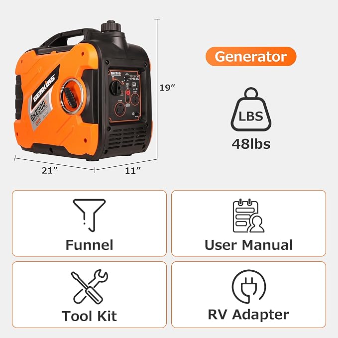 GENKINS 2300 Watt Portable Inverter Generator Gas Powered Ultra Quiet for RV Ready Outdoor Camping Home Backup