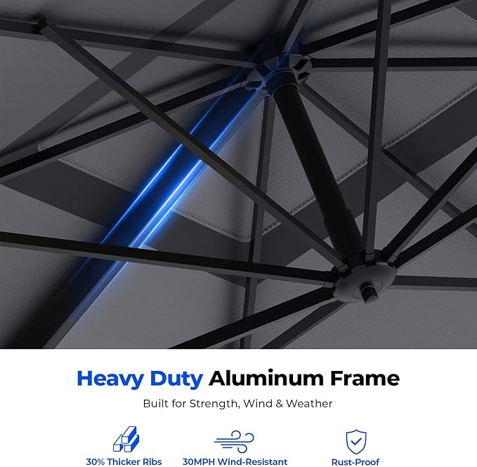 HOMSHADE 10x10 FT Cantilever Patio Umbrella Outdoor with Base- Large Offset Heavy-Duty Aluminum Umbrella with 360° Rotation, 6 Tilts, Windproof, 3-Year Fade Resistance for Pool Deck, Square, Grey