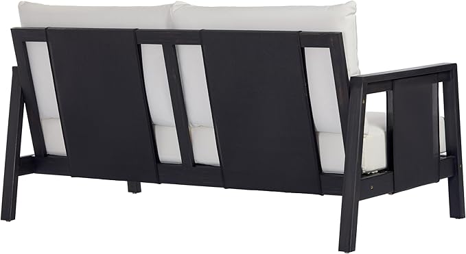 Christopher Knight Home Crew Acacia Wood Outdoor Loveseat and Coffee Table Set, 2 Piece Patio Furniture Set with Removable Cushion, Solid Wood Outdoor Conversation Set, Black+White