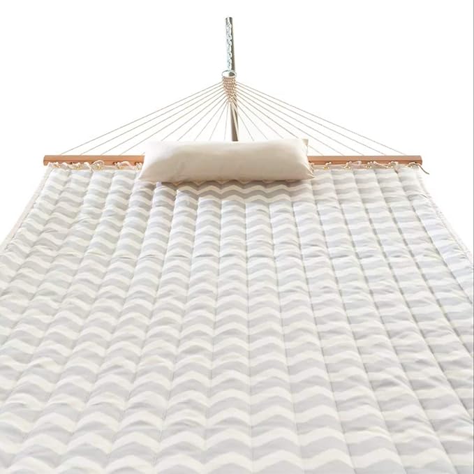 Castaway Living Large 2-Person Quilted Hammock with Stand & Pillow – Chevron, 10 ft. L x 52 in. W, 350 lb Capacity, Weather-Resistant Polyester, Portable Space-Saving Frame
