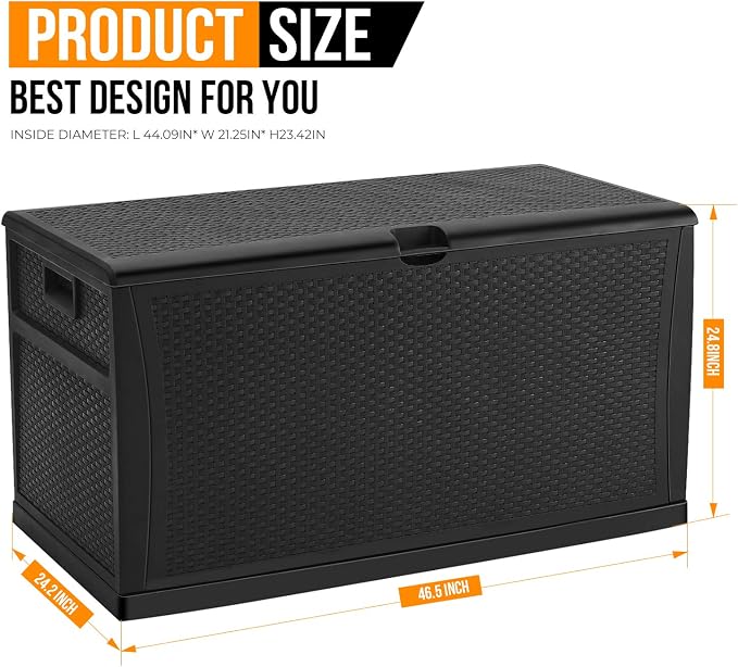 Deck Box Plastic Rattan Storage Box Outdoor for Storage and Organization 120 Gallon Black