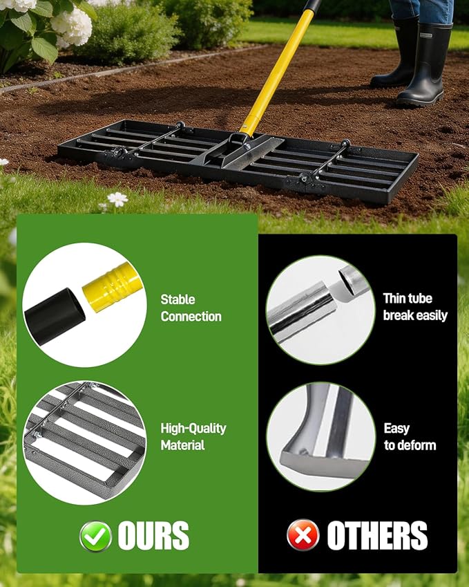 Joyhalo Lawn Leveling Rake, 30 Inch Yard Lawn Leveling for Soil with 78" Adjustable Steel Handle, Heavy Duty Effort Saving Landscape Lawn Leveler for Yard Garden Golf Course Soil Sand Dirt Grass