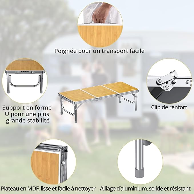 Anbte 34.2" x 15.7" Low Folding Picnic Table, 10.3" Height Thicker Aluminum Small Camping Table with Storage Bag, Portable Handle, Lightweight, for Camping Beach Party Picnic Floor, Yellow