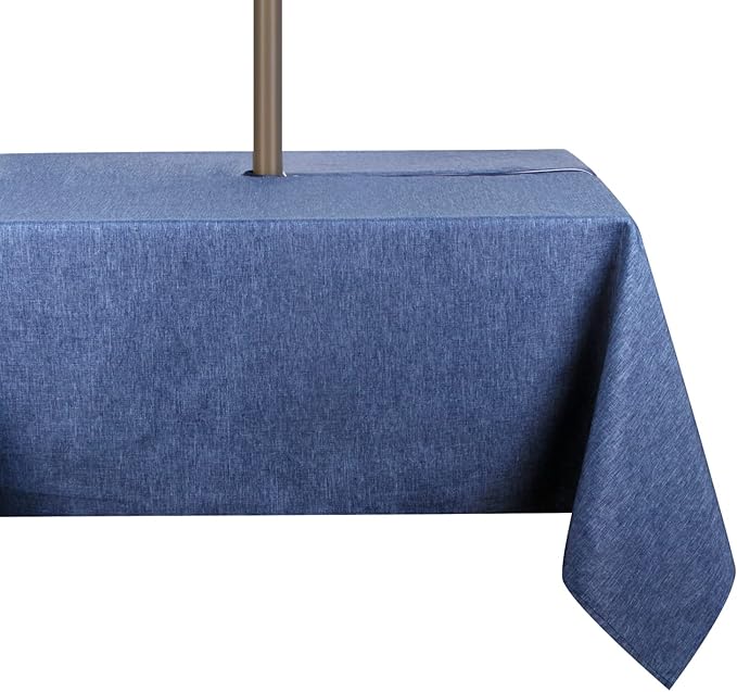 Outdoor Tablecloth Wrinkle-Free Stain Resistant Waterproof Polyester Fabric Table Cover with Umbrella Hole for Picnic/Party/Dinner/Patio Garden(60×60inch Square,Zippered,Denim Blue)