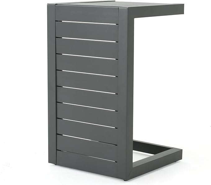 24" H Aluminium Patio Side Table, Small C-Shaped Outdoor Sofa Table,Coffee Table for Patio, Garden,Balcon,Grey