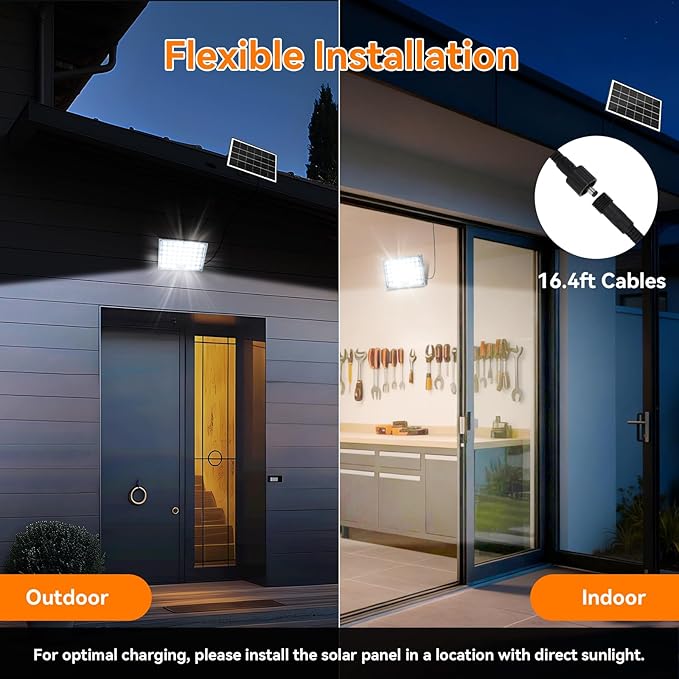 Aialun 4Pack Solar Motion Lights Outdoor,3600LM Bright 184 LEDs Larger Solar Panel Security Lights 3600mAh Battery,3 Modes Flood Lights Outside 6500K IP65 Waterproof for Yard,Garage,Patio,16.4ft Cord